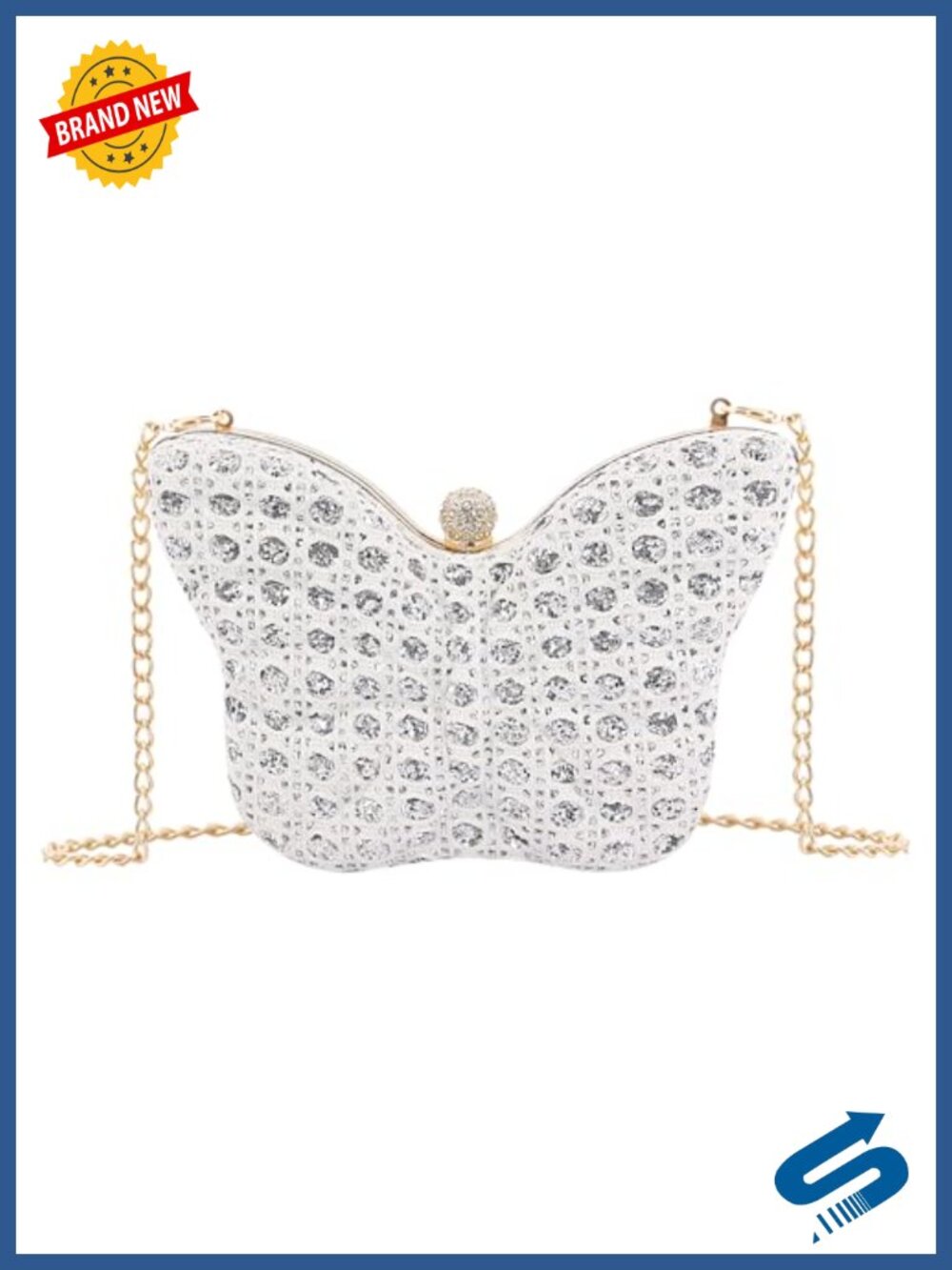 Glitter Butterfly Clutch Evening Bag with Chain Strap for Parties